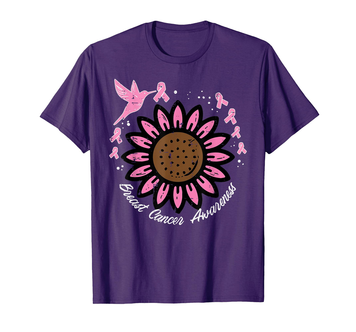 Hummingbird Sunflower Breast Cancer Awareness Women T-Shirt