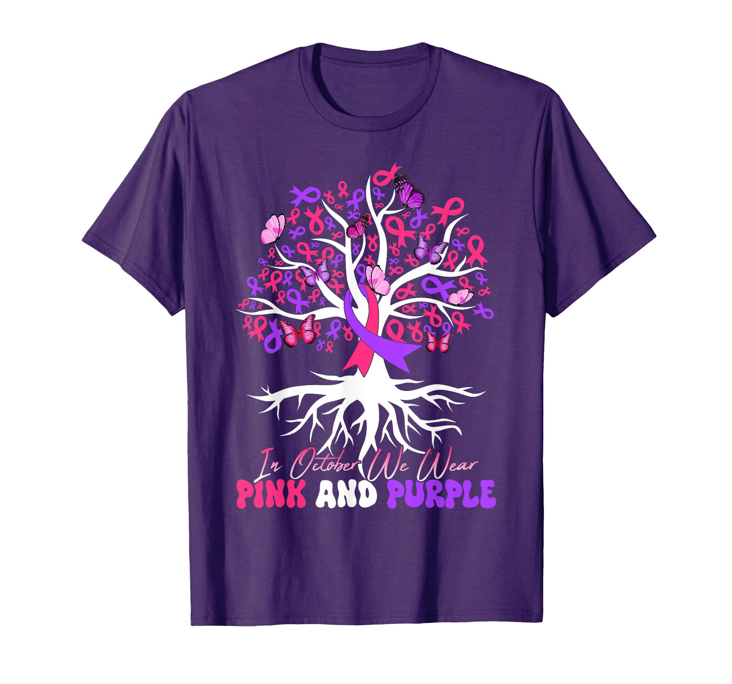 Domestic Violence Breast Cancer Awareness Month Ribbon Tree T-Shirt