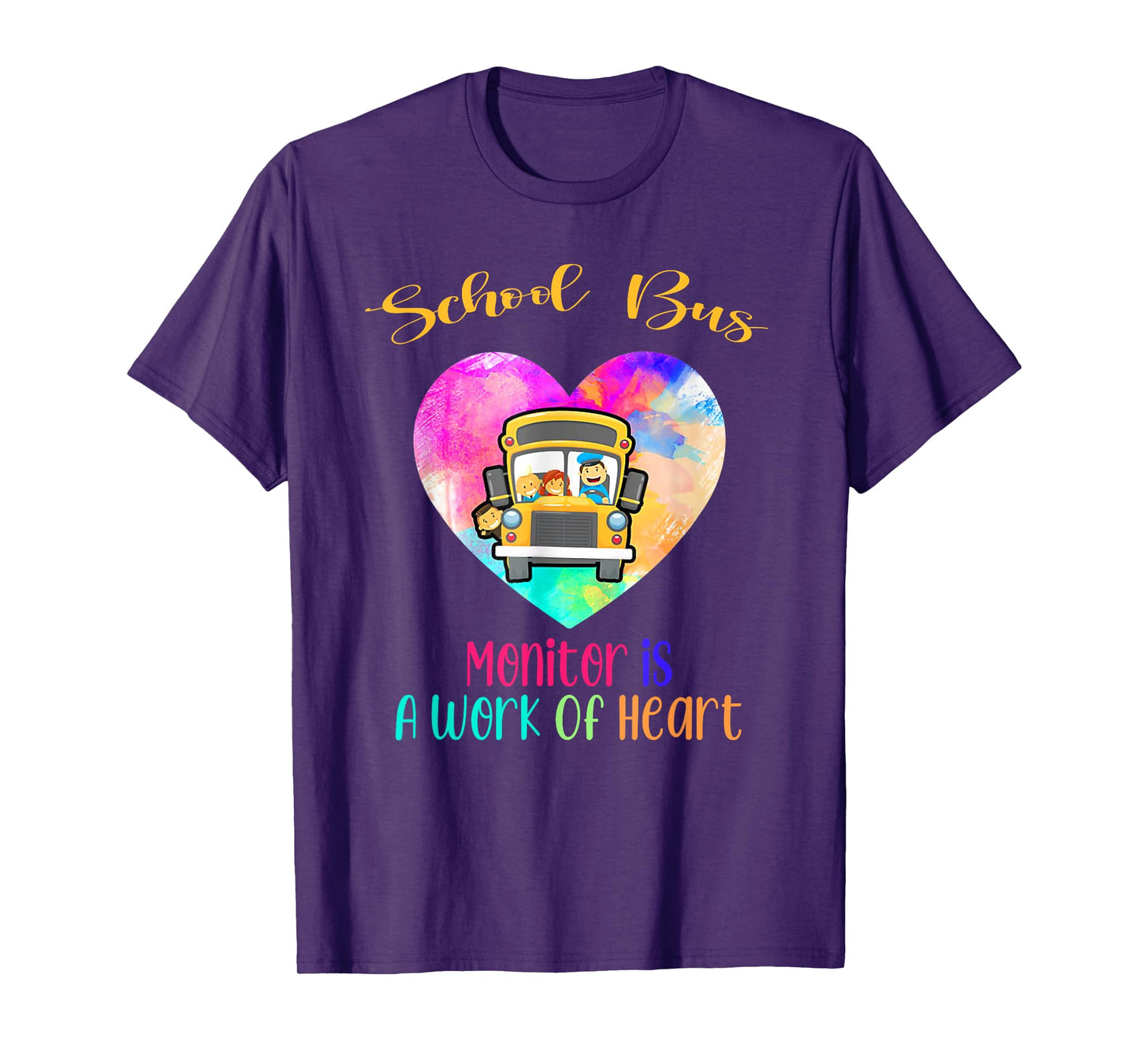 School Bus Monitor It's A Work Of Heart Watercolor T-Shirt