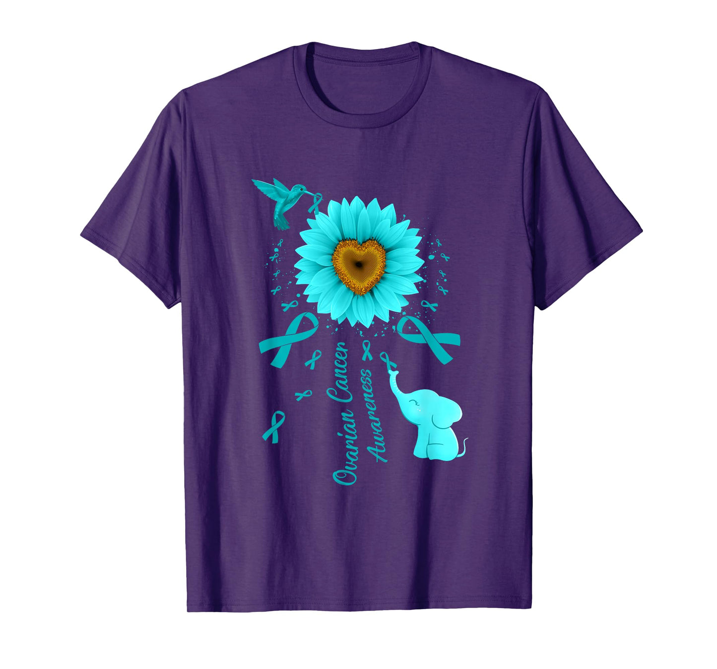 Sunflower Hummingbird Elephant Ovarian Cancer Awareness T-Shirt