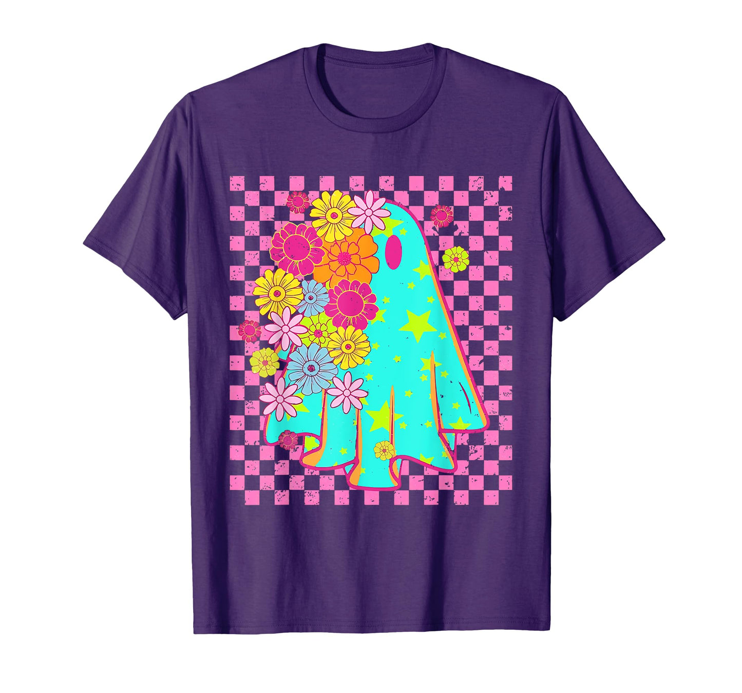 Groovy Spooky Season Retro Ghost Holding Pumpkin Halloween T-Shirt