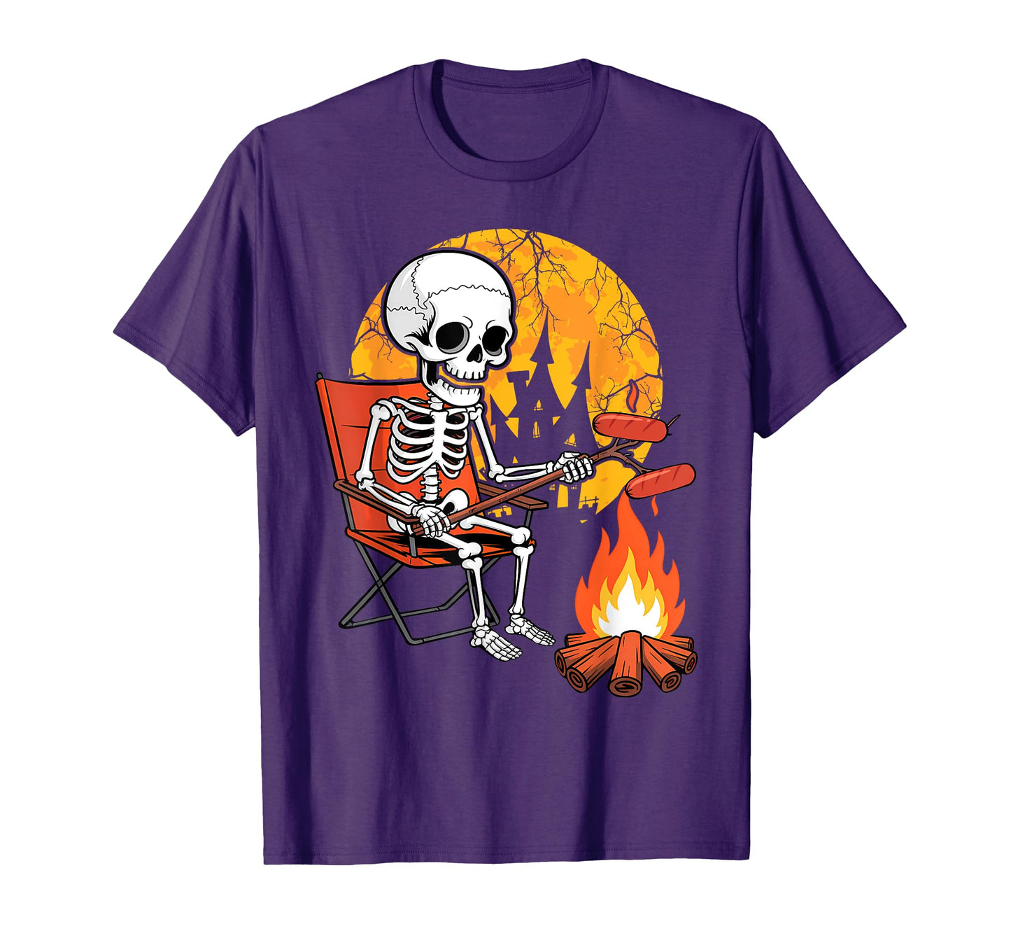 Skeleton Camping Halloween Campfire Hiking T-Shirt