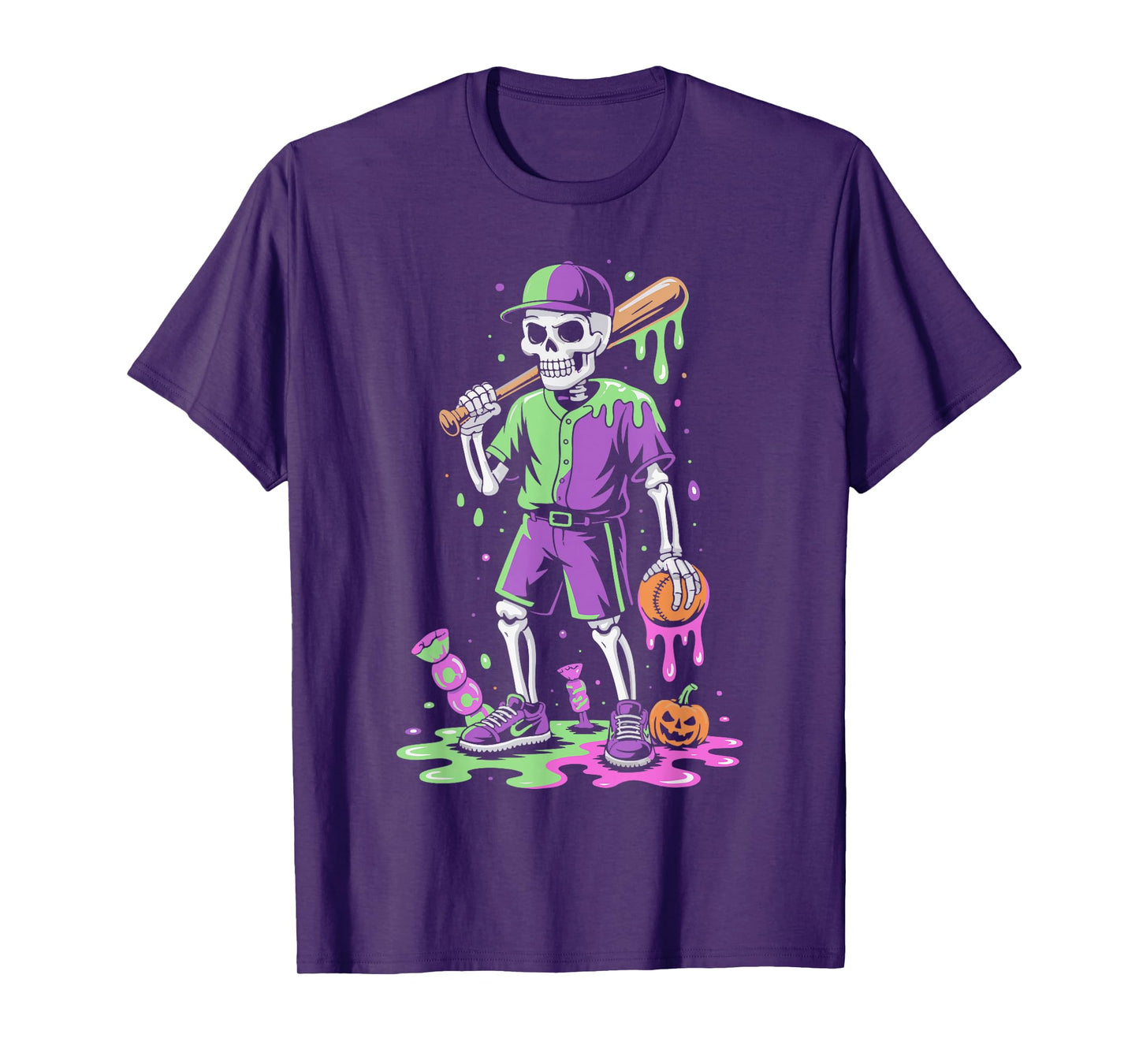 Funny Baseball Skeleton Ice Cream Drip Softball Boys Youth T-Shirt