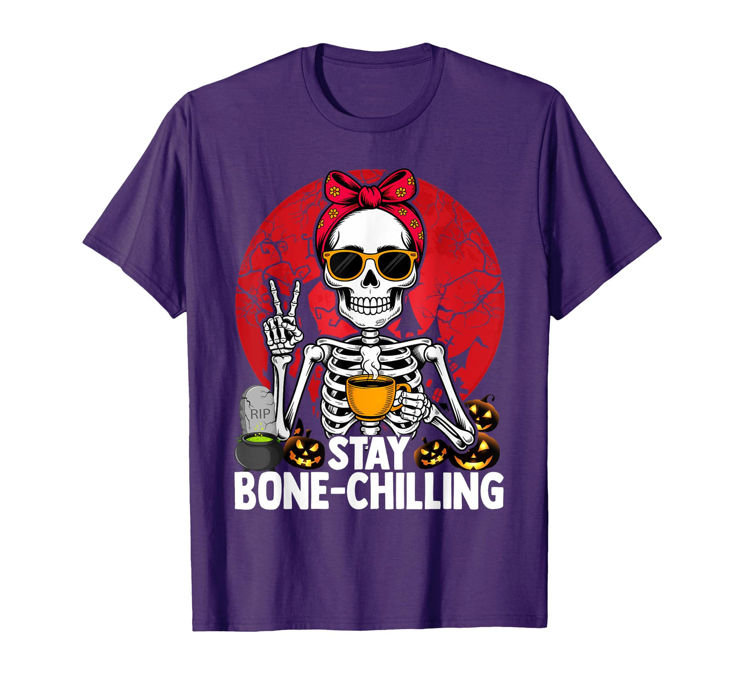 Skeleton Drinking Coffee Halloween Costume Funny Bones T-Shirt