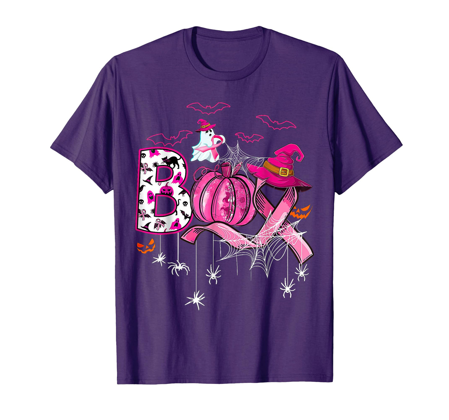 Boo Halloween Pumpkin Pink Ribbon Witch Breast Cancer T-Shirt