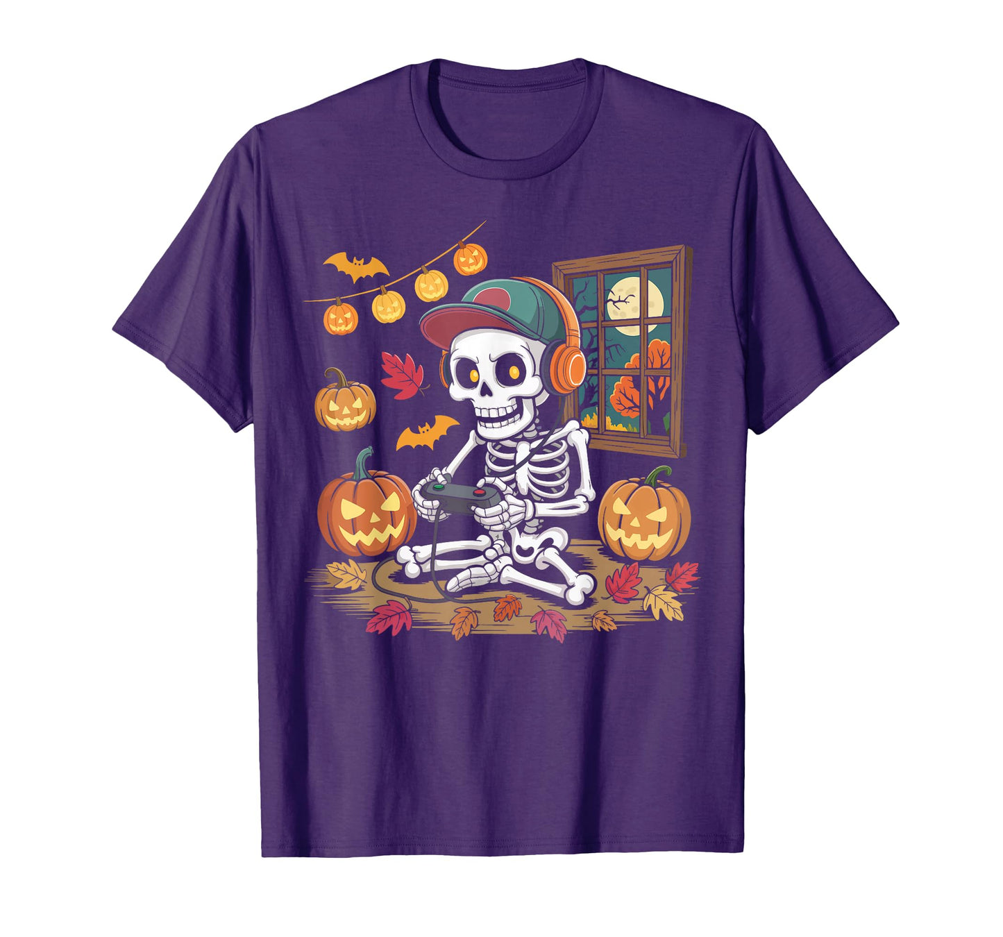 Halloween Skeleton Gamer Bruh Funny Video Gaming Boys Kids T-Shirt