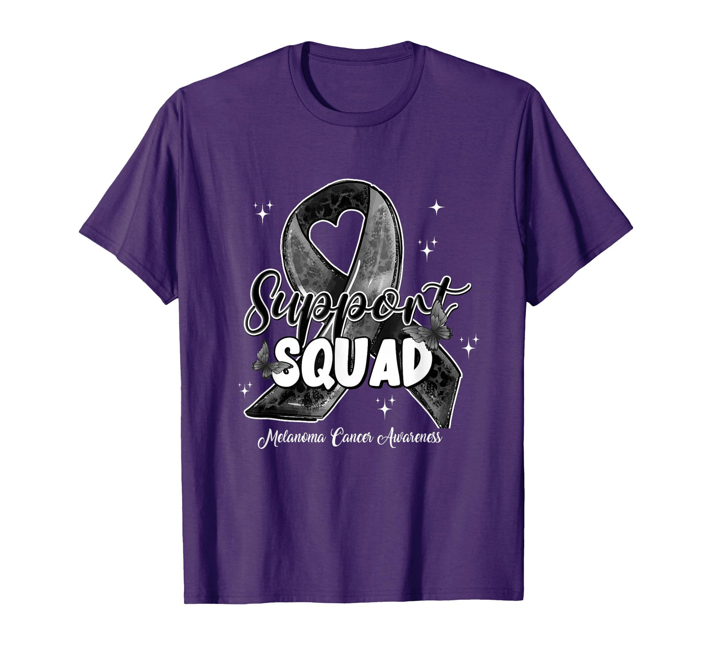 Support Squad Butterfly Black Ribbon Melanoma Cancer Gifts T-Shirt