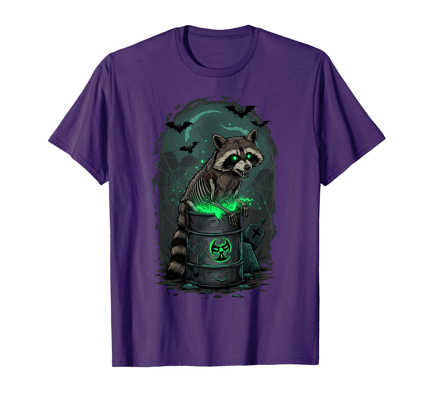 Radioactive Raccoon Skeleton Halloween Eerie Design T-Shirt