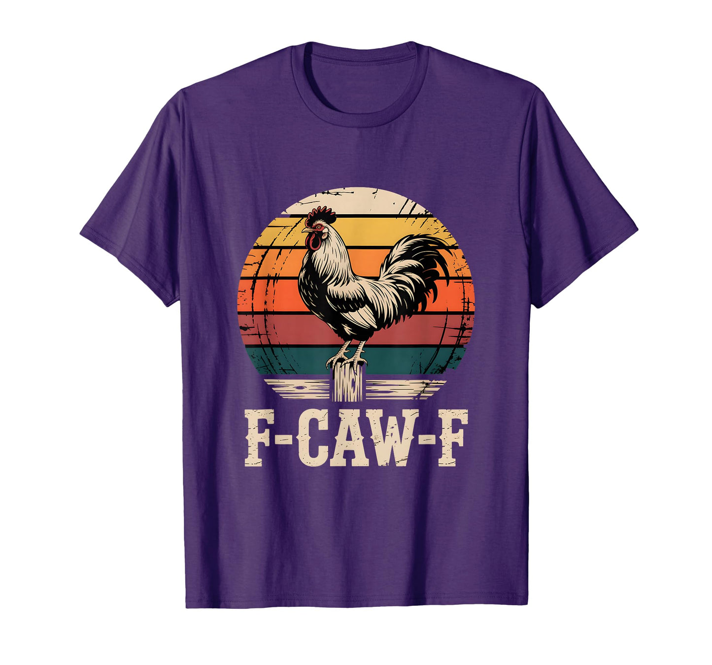 F-Caw-F Witty Rooster Vintage Sunset T-Shirt