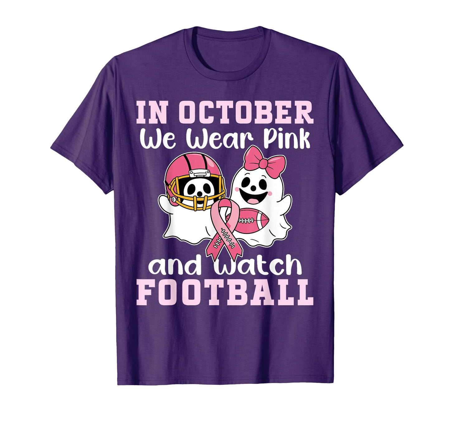 Football Breast Cancer Halloween in October we wear Pink Men T-Shirt