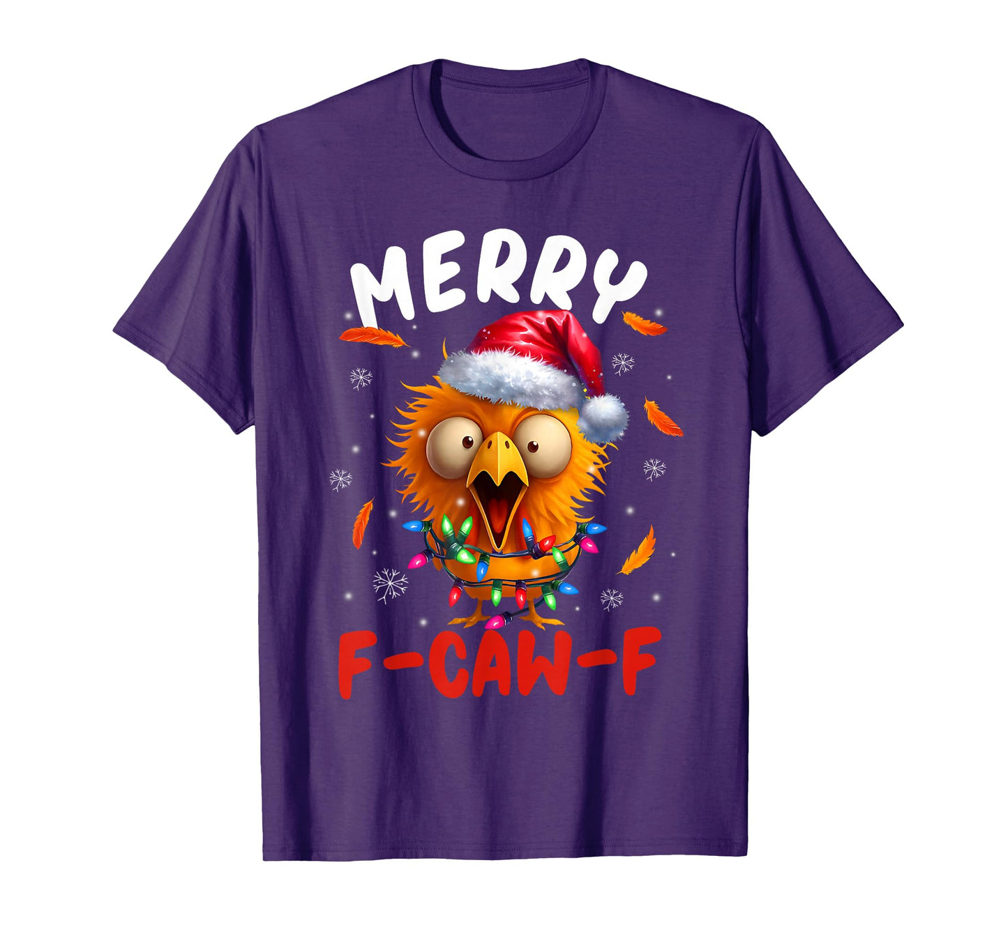 Merry F-Caw-F Christmas Chicken Xmas Lights Rooster Holiday T-Shirt