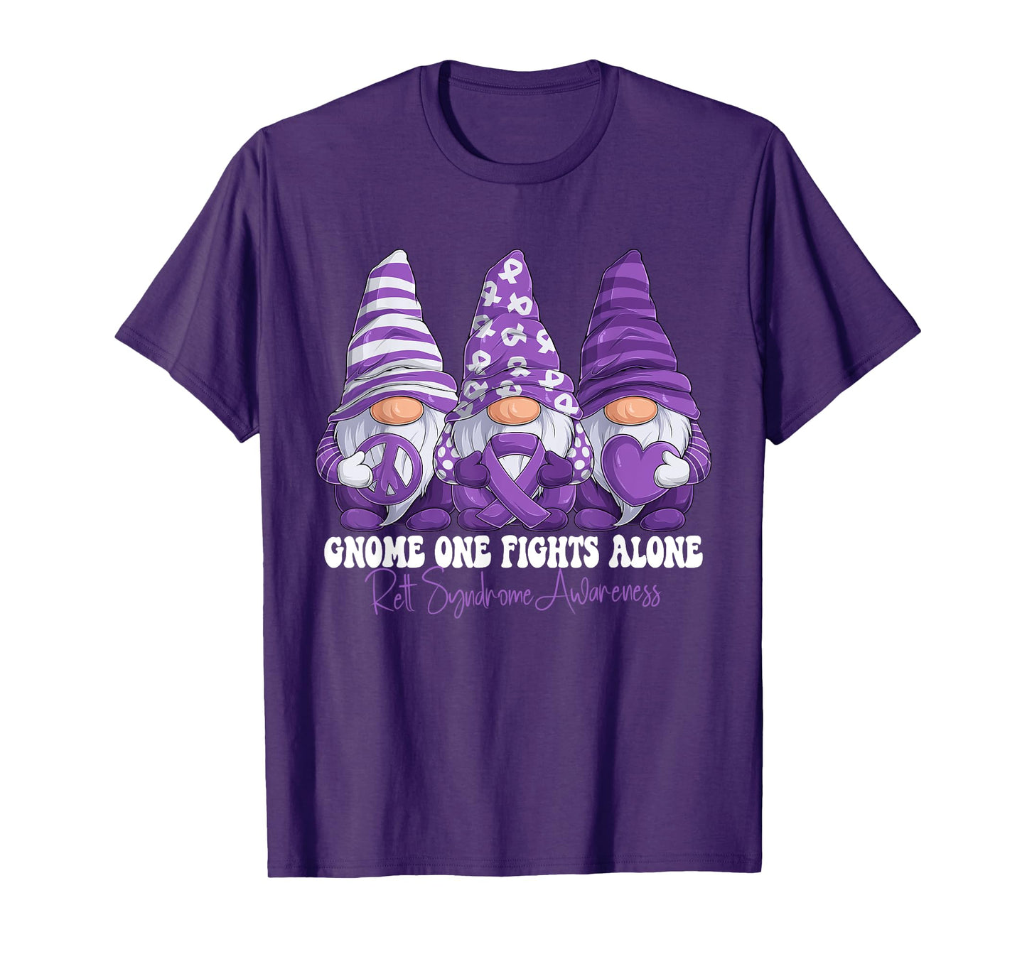 Rett Syndrome Awareness Month Purple Ribbon Gnomies Support T-Shirt