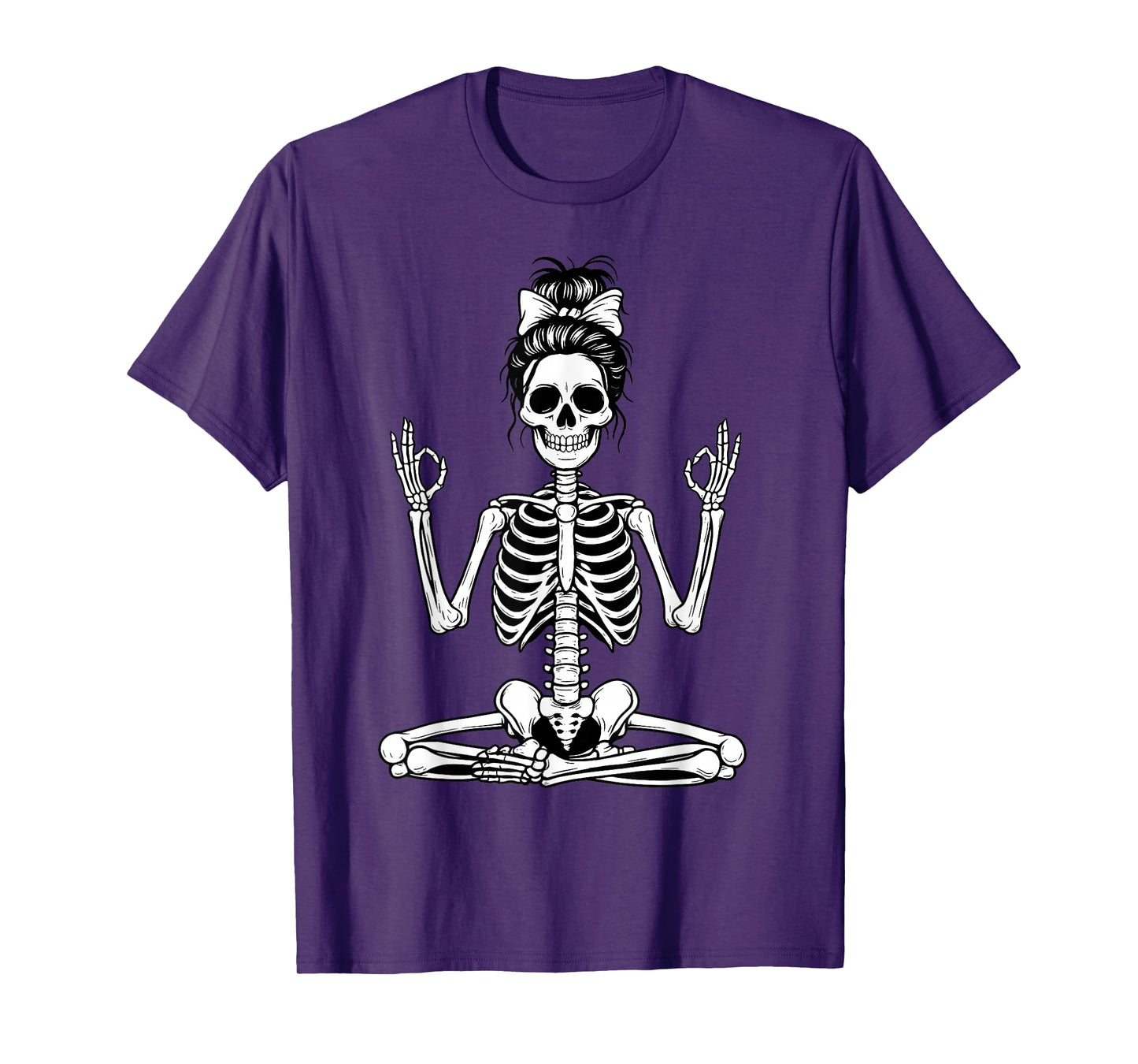 Skeleton Yoga Messy Bun Women Girl Meditation T-Shirt