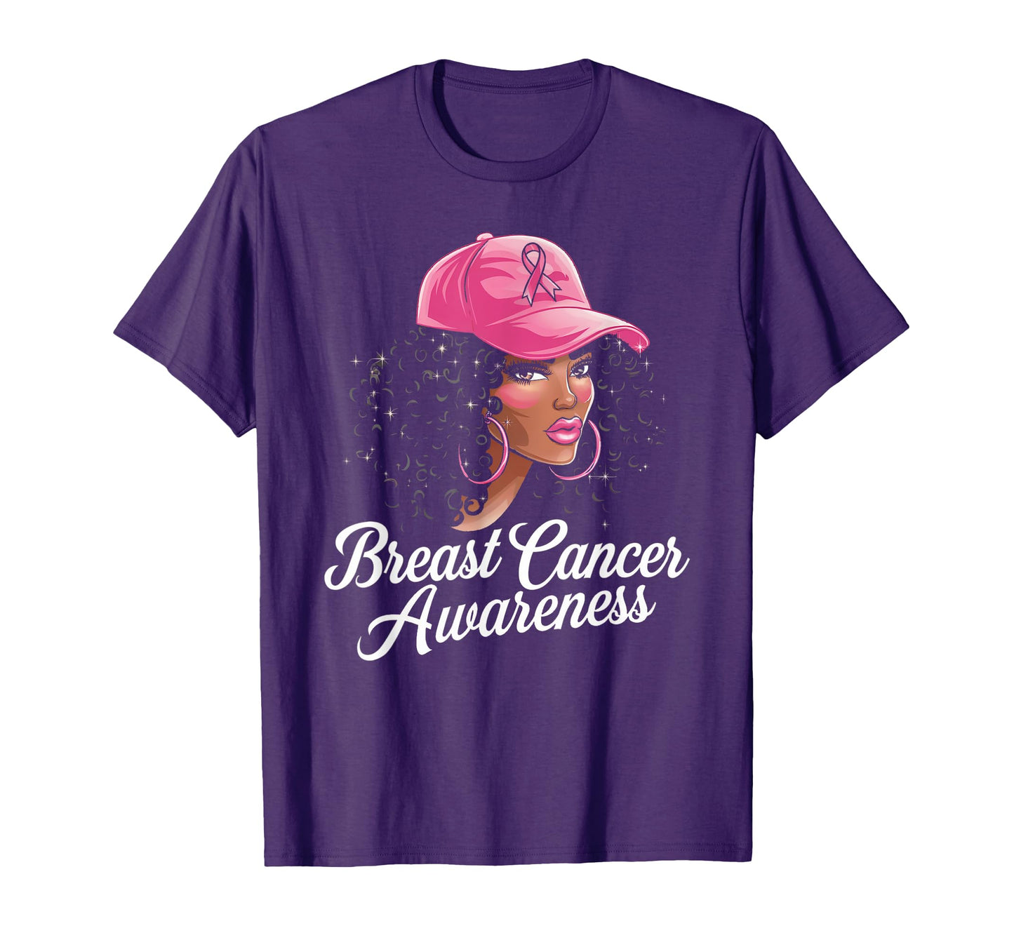 Breast Cancer Shirts for Black Women Hair Pink Hat T-Shirt