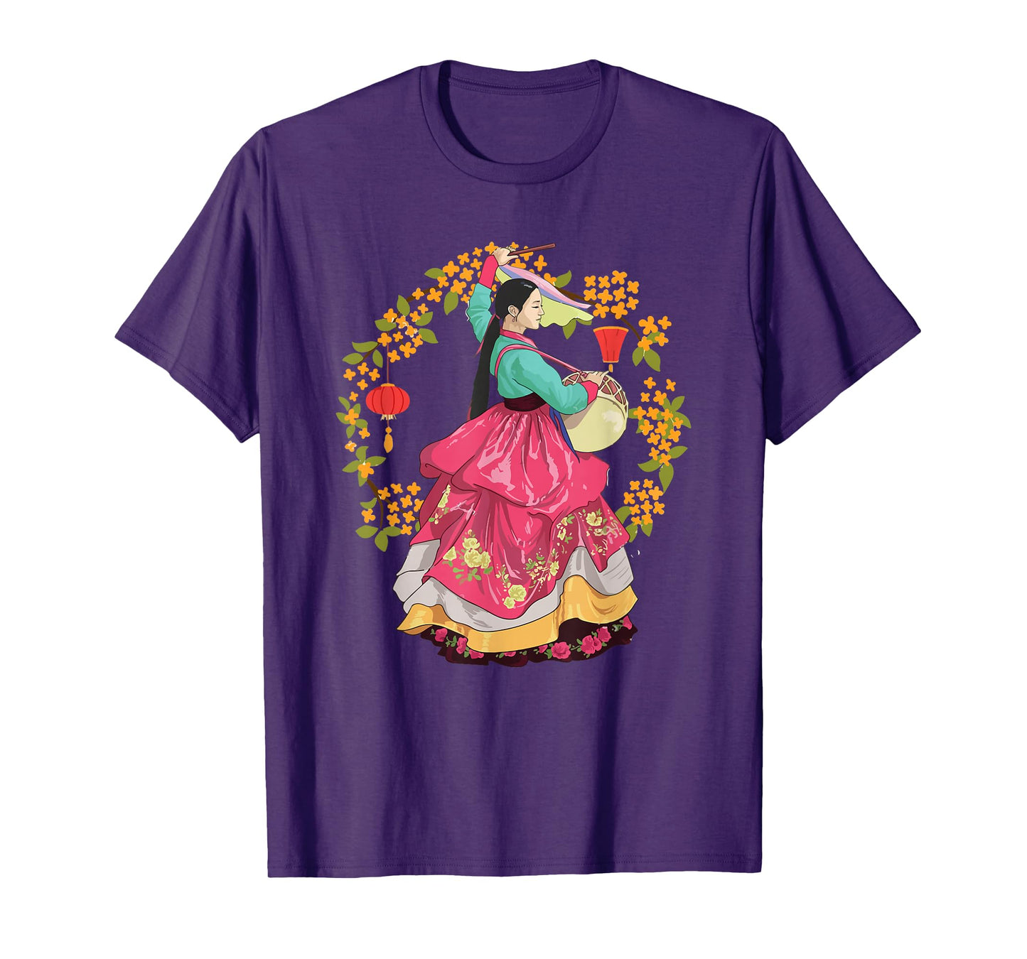 Beautiful Korea Girl Wearing Traditional Korean Hanbok T-Shirt