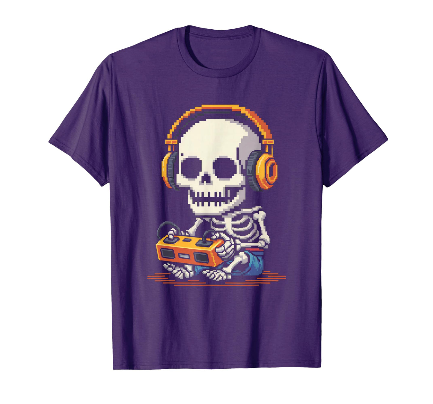 Funny Pixel Skeleton Gamer Retro Gaming Humor Women Men T-Shirt