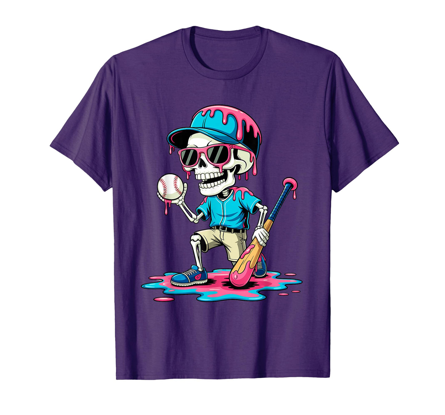 Skeleton Baseball Drip Funny Halloween Sports Boys T-Shirt