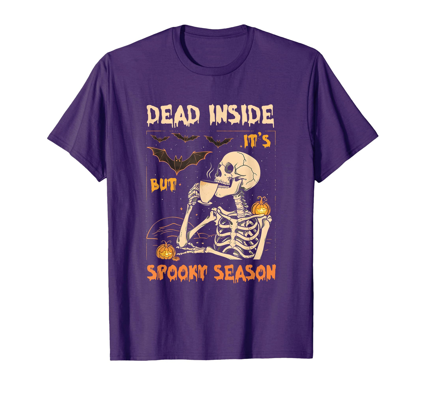 Dead-Inside But Its Spooky Season Pumpkin Skeleton Bats T-Shirt