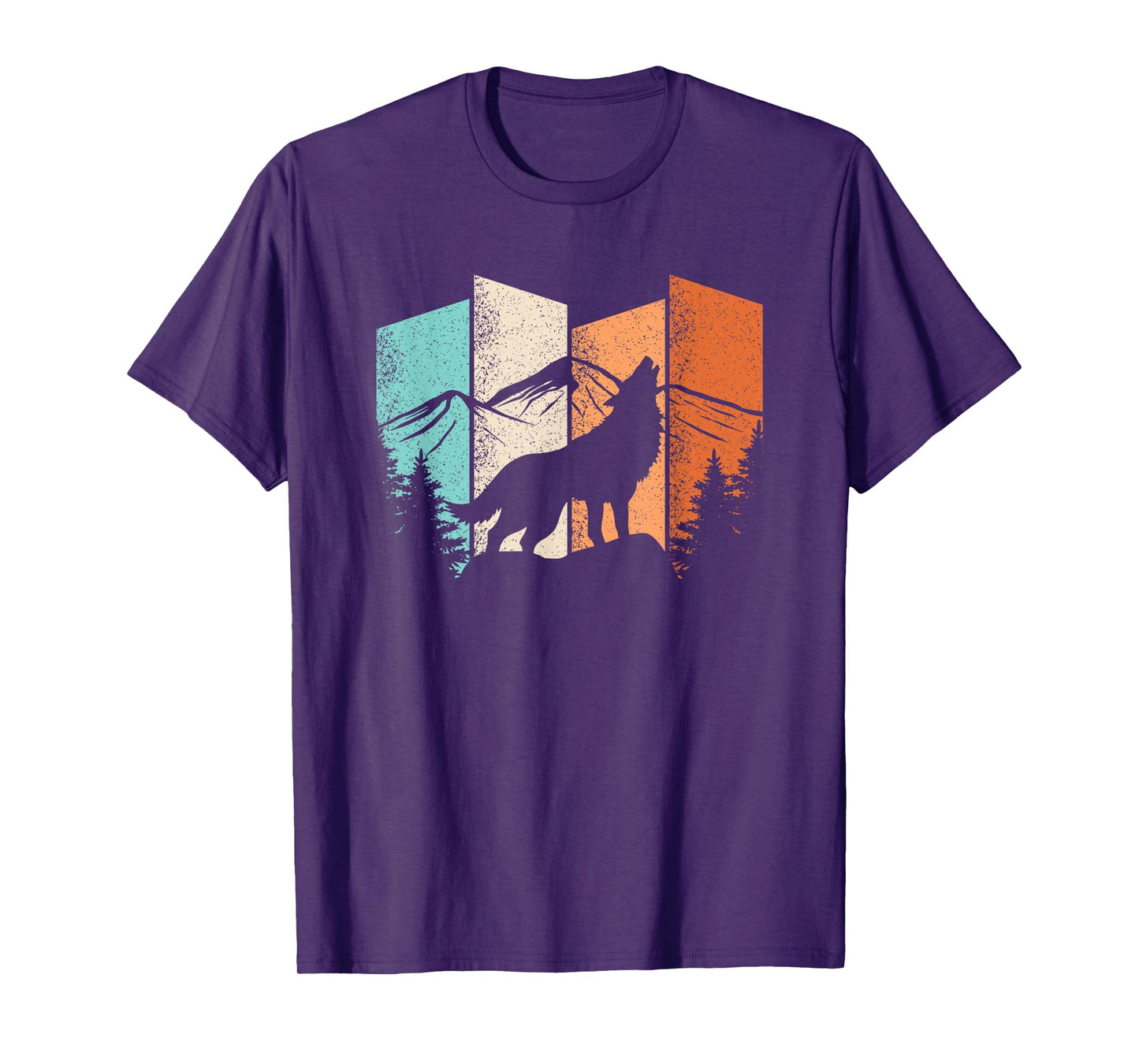 Retro Wolf Landscape Mountain Trees Wolf Lover Men Women T-Shirt