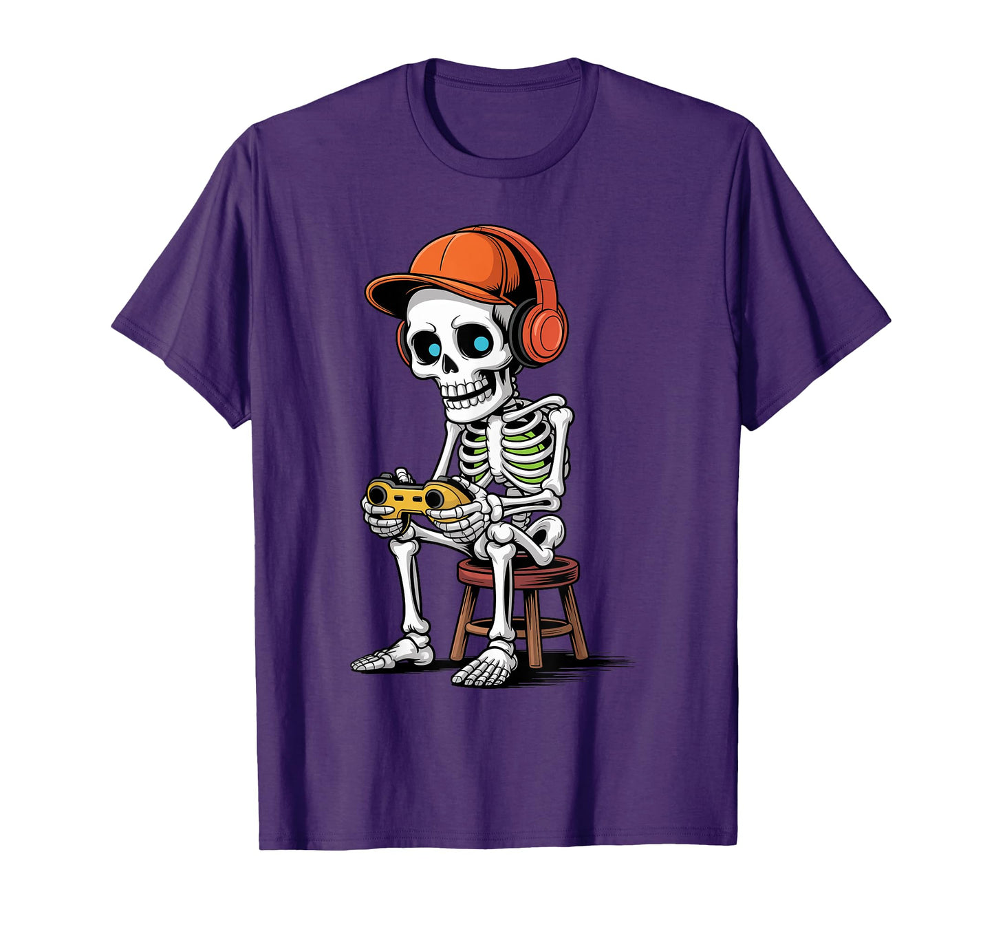 Halloween Skeleton Gamer Video Gaming Funny Spooky Season T-Shirt
