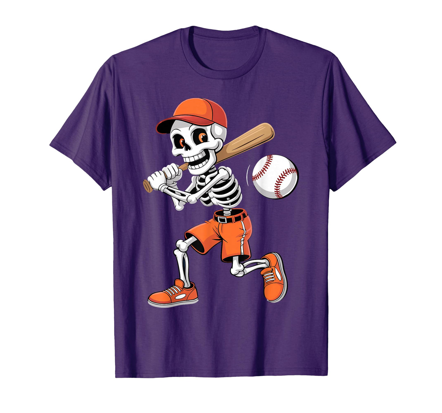 Skeleton Baseball Player Funny Halloween Costume Boys Teens T-Shirt