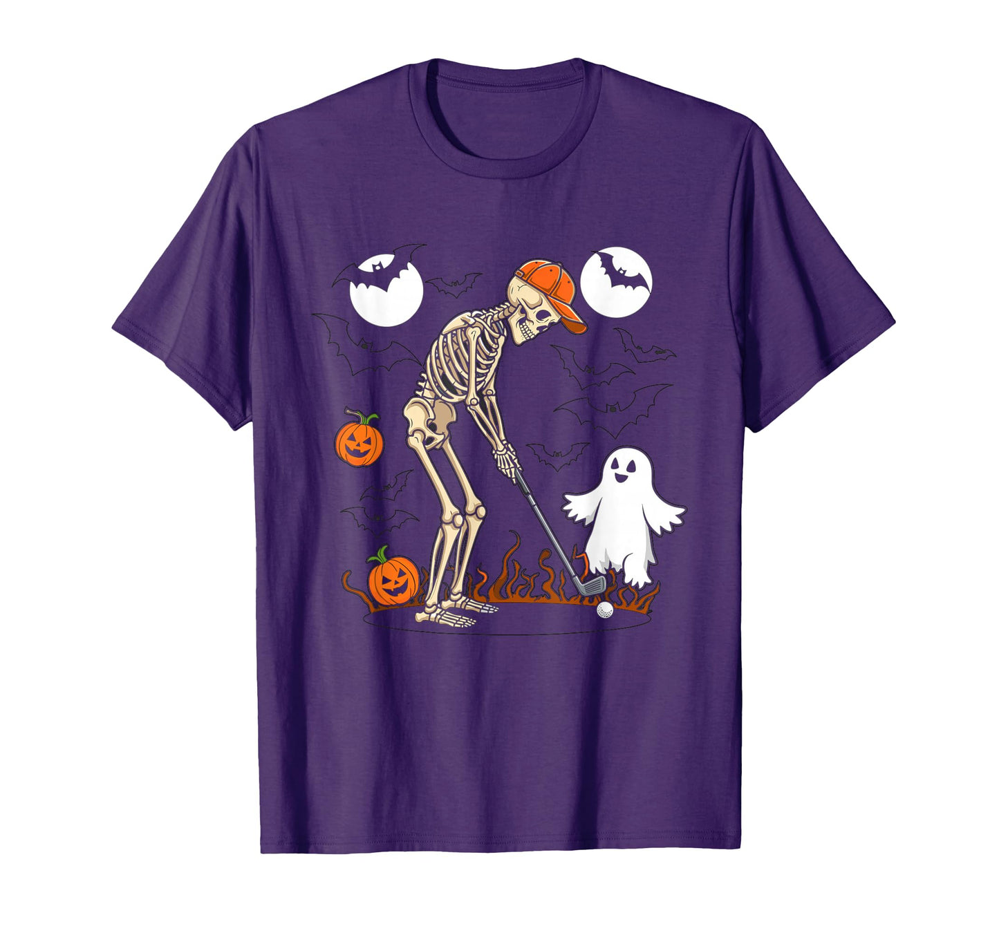 Halloween Skeleton Playing Golf Pumpkin Ghost Scene T-Shirt