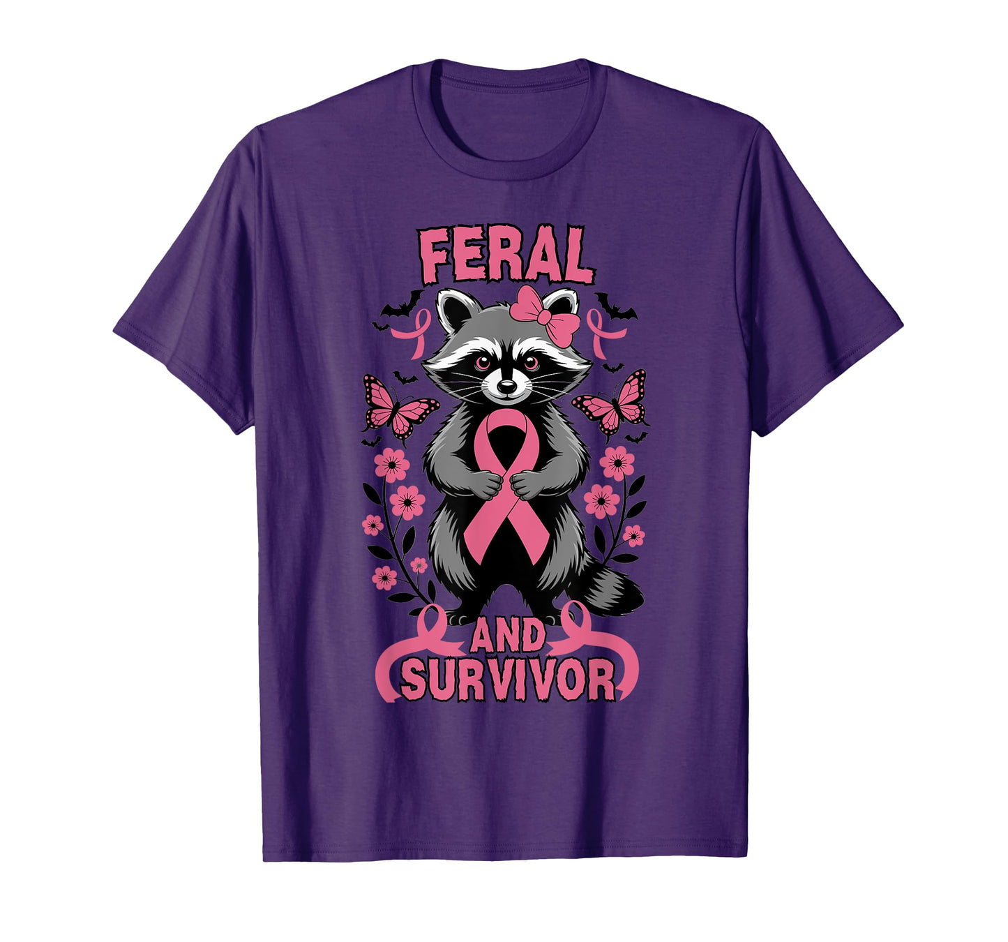 Raccoon Feral and Survivor Halloween Breast Cancer Awareness T-Shirt