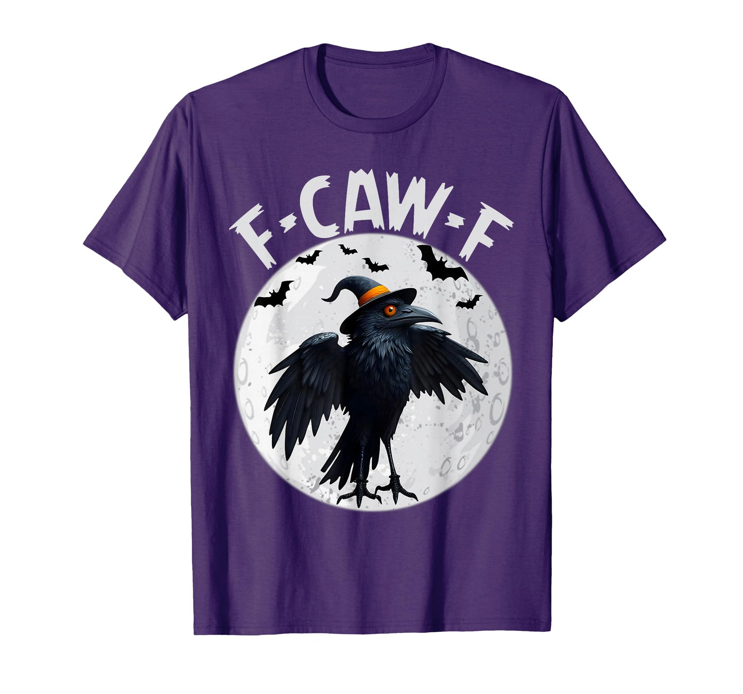 Black Crow Witch Hat F-Caw-F Funny Black Bird Moon Halloween T-Shirt