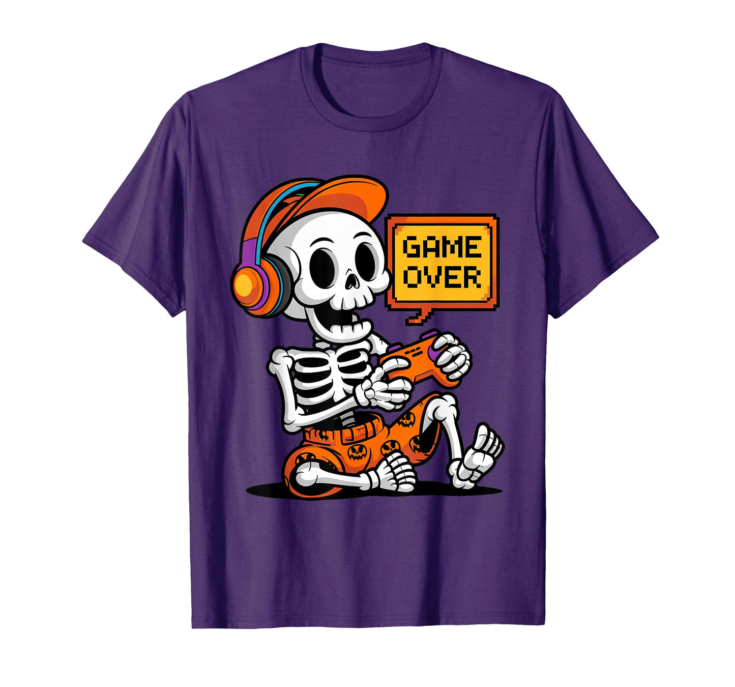 Cute Skeleton Gamer Halloween Video Gaming Costume Boys Kids T-Shirt
