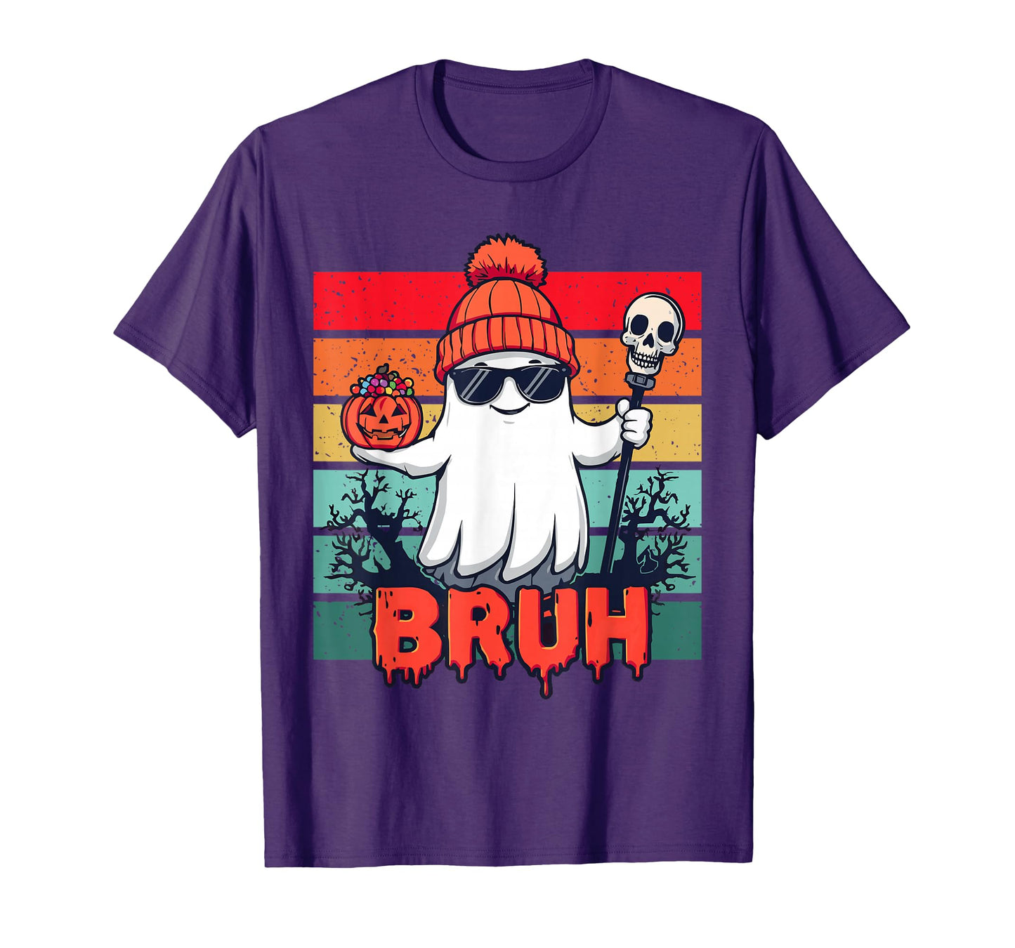 Retro Cute Ghost Bruh Pumpkin Halloween Party for Kids Boys T-Shirt