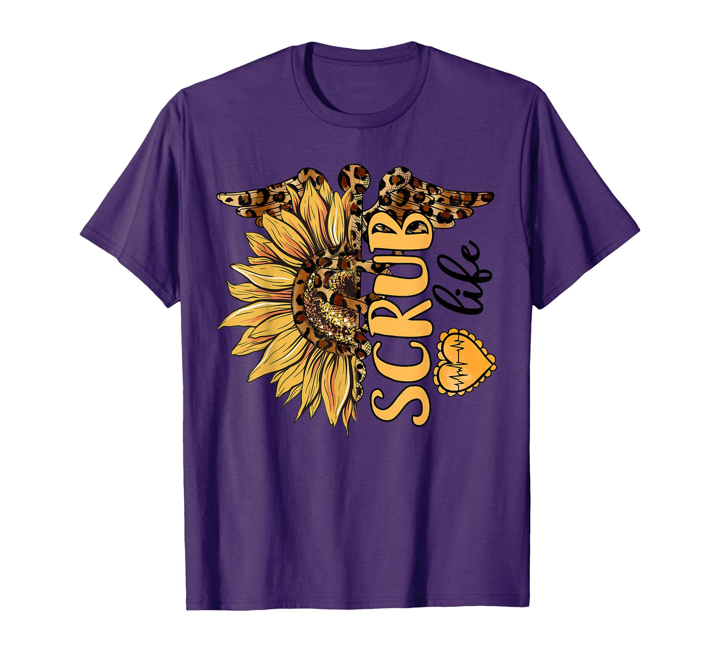Living The Scrub Life Nurse Sunflower Leopard Nursing Womens T-Shirt