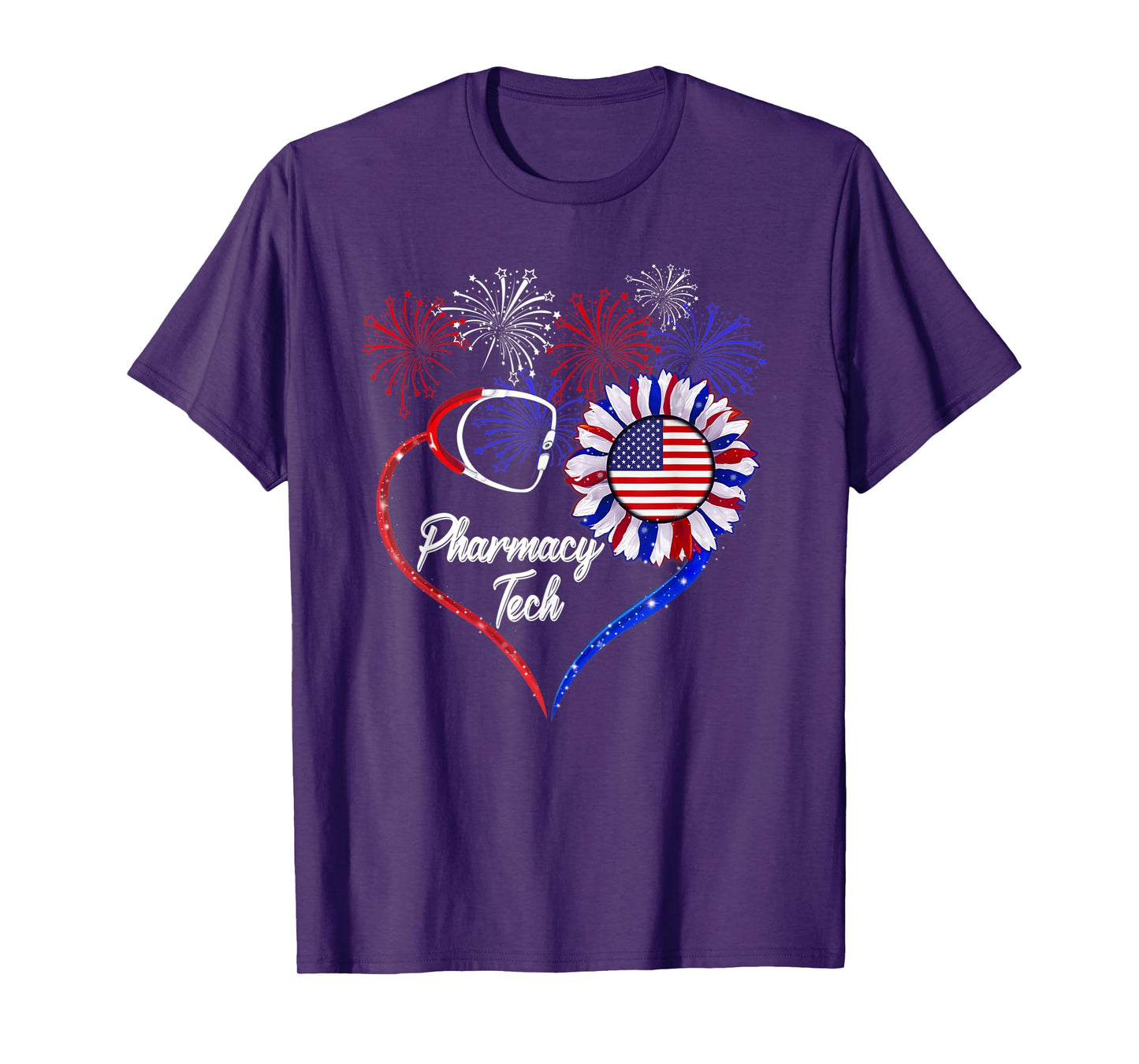 Patriotic Pharmacy Tech Sunflower 4th Of July American Flag T-Shirt for Women Men