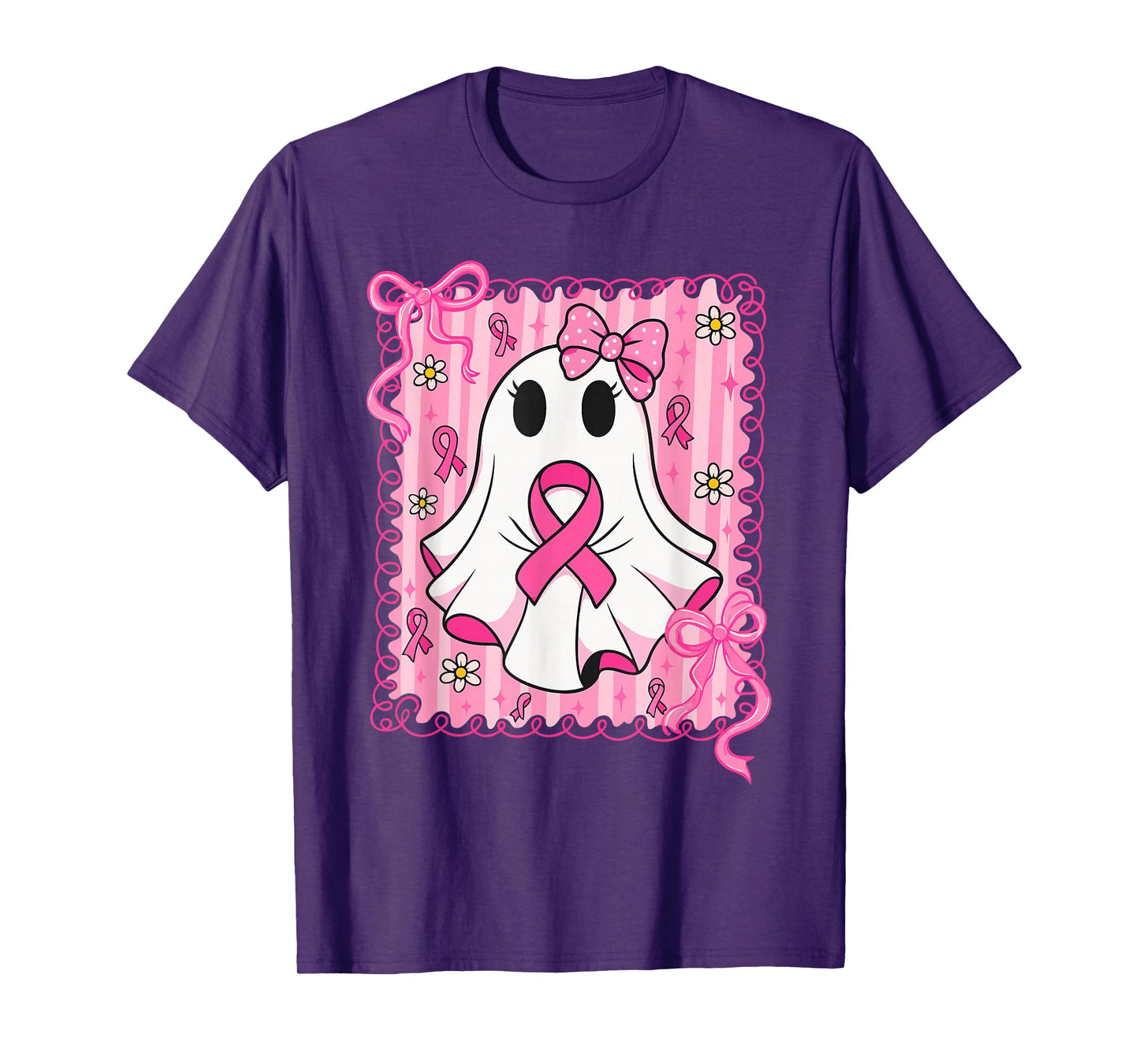 Preppy Pink Ribbon Ghost, Breast Cancer Awareness Halloween T-Shirt