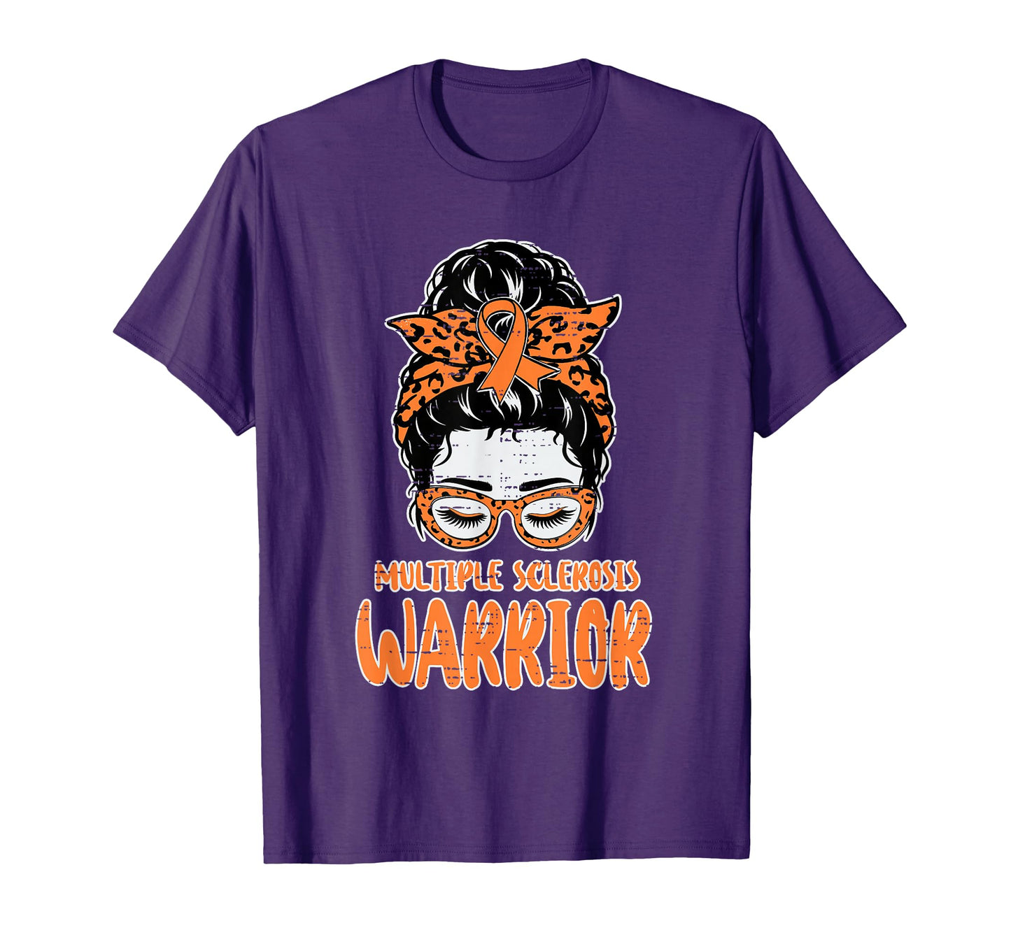 Multiple Sclerosis Warrior MS Awareness Women Messy Bun Hair T-Shirt