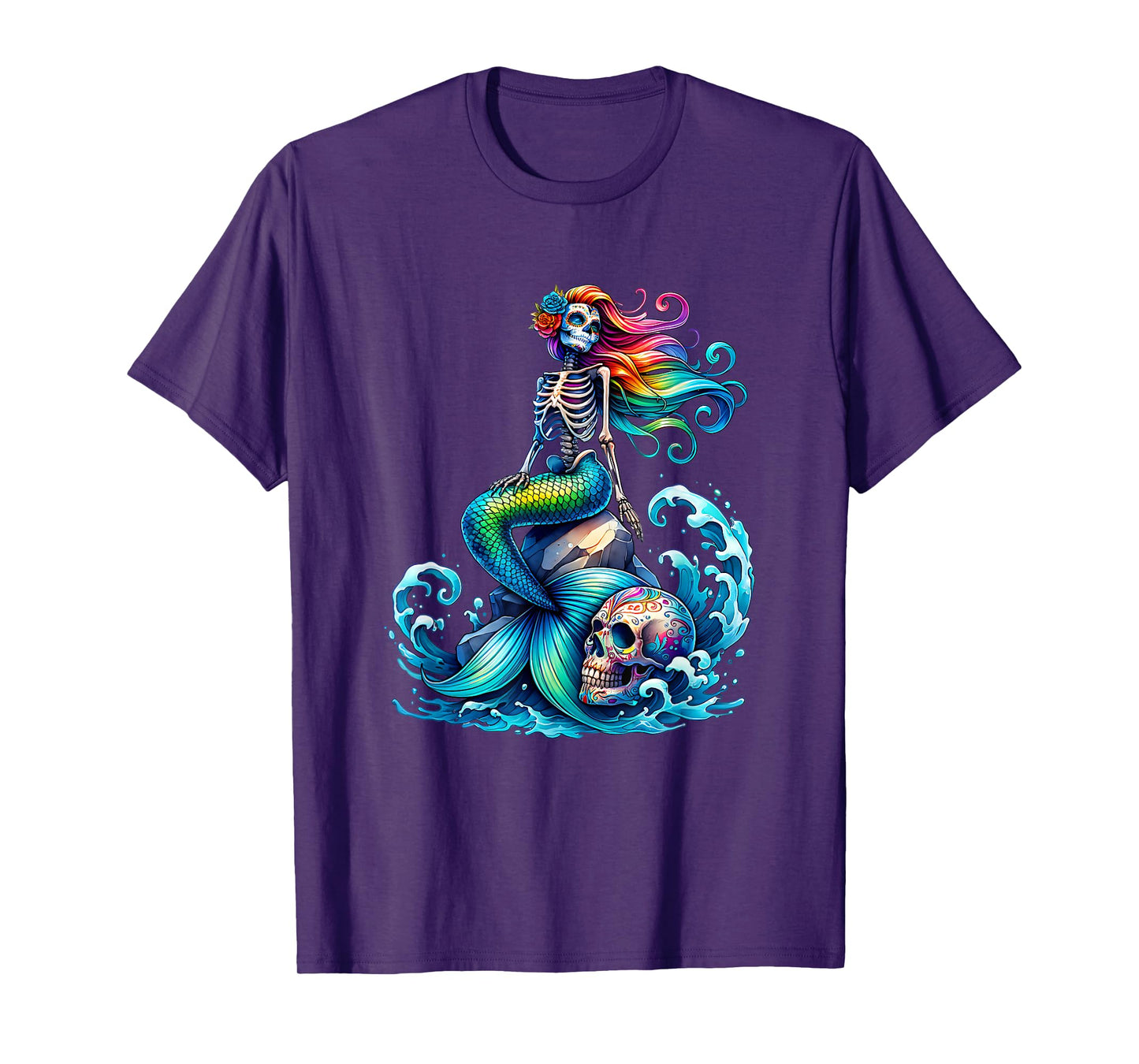 Mermaid Skull Ocean Wave Siren Skeleton Sea T-Shirt