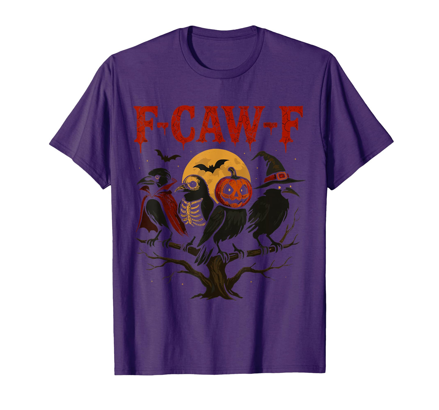 F-Caw-F Funny Vampire Pumpkin Crow Halloween Art T-Shirt