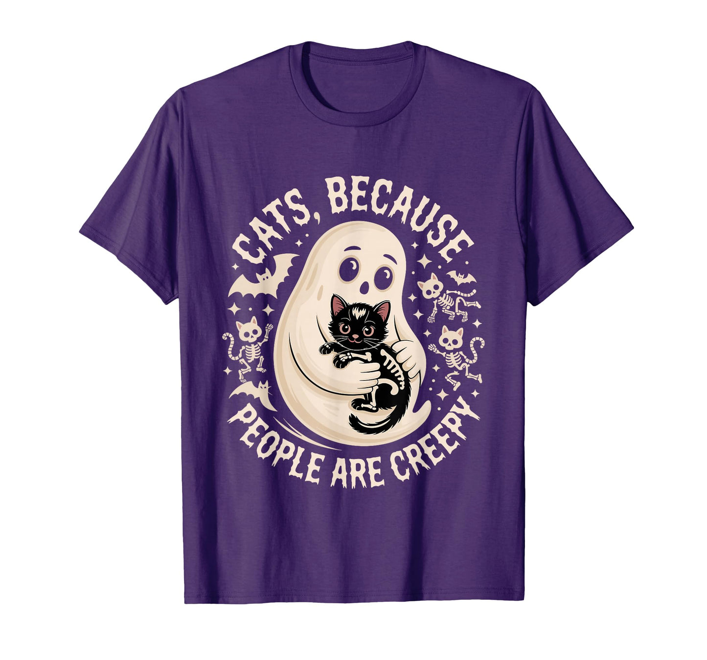Cats Because People are Creepy Halloween Ghost Skeleton Cats T-Shirt