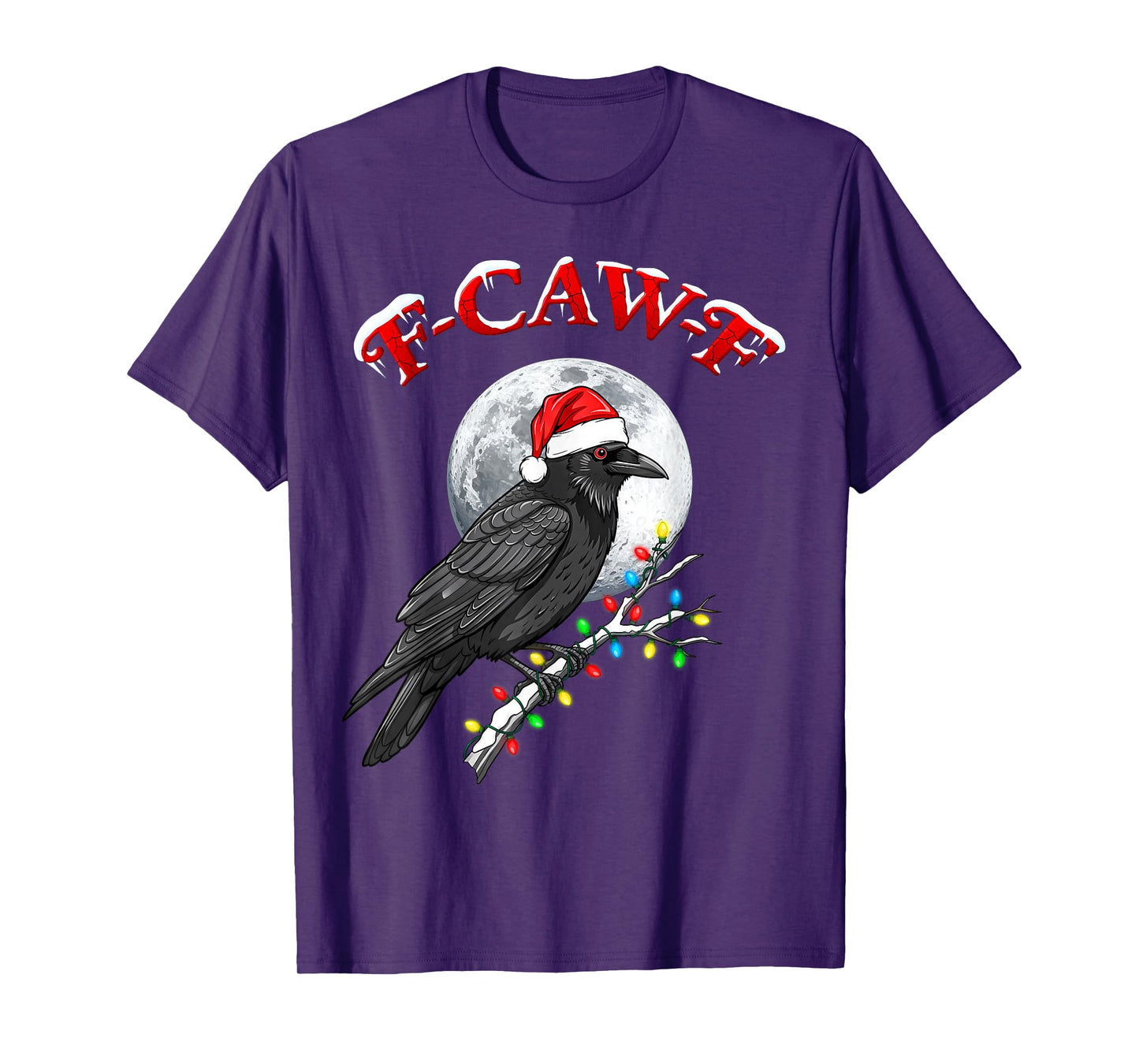 Black Crow F-Caw-F Funny Black Bird Moon Christmas Santa Hat T-Shirt