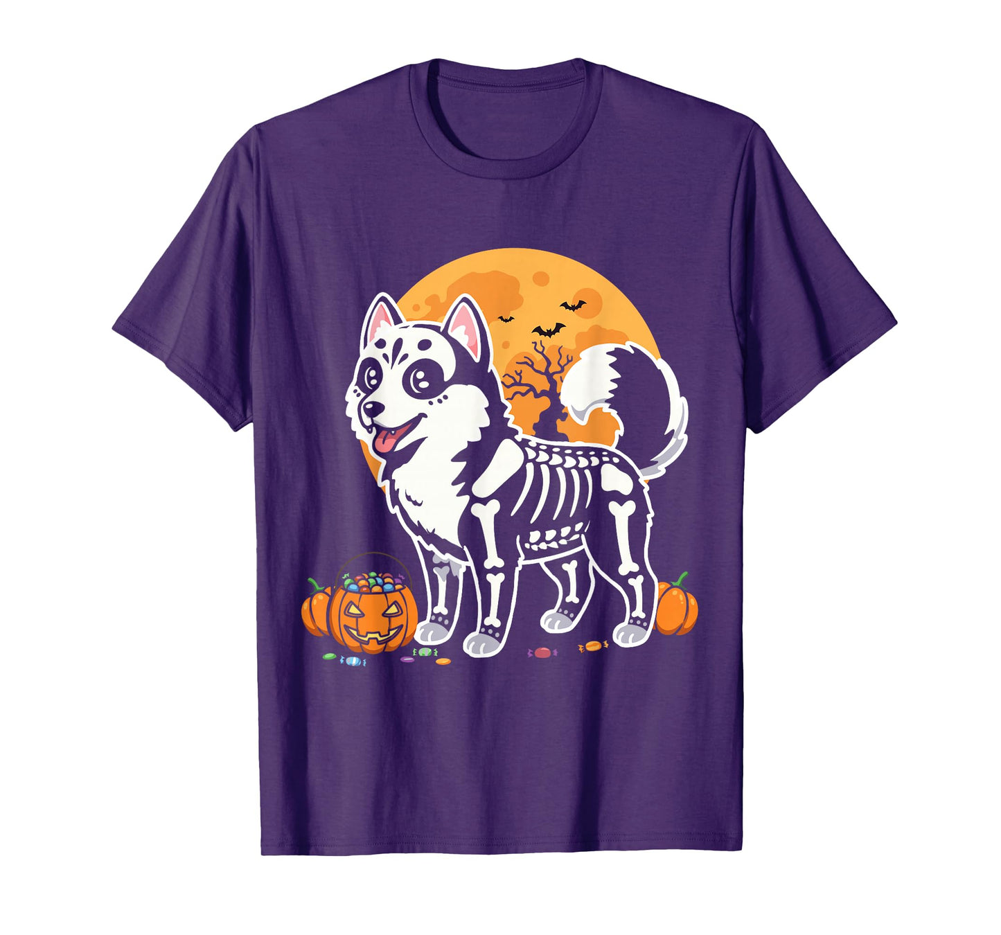 Cute Siberian Husky Dog Skeleton Scary Halloween T-Shirt
