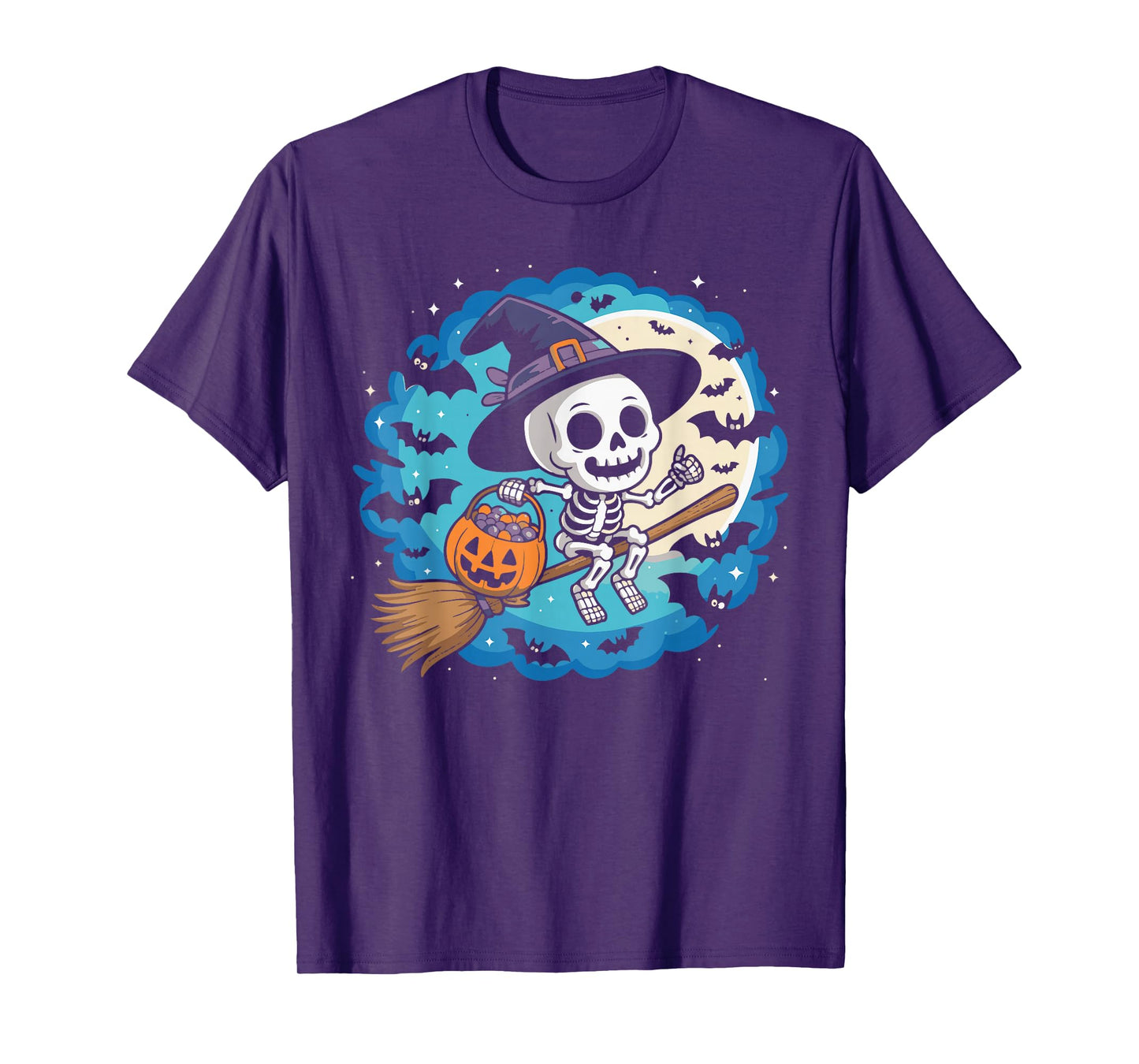Skeleton Witch Hat Pumpkin Halloween Costume Men Women Kids T-Shirt