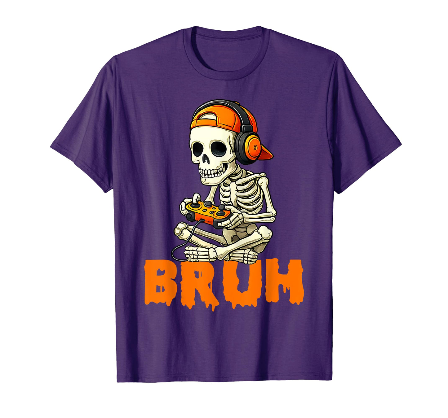 Bruh Halloween Boys Kids Gamer Mens Skeleton Video Gaming T-Shirt