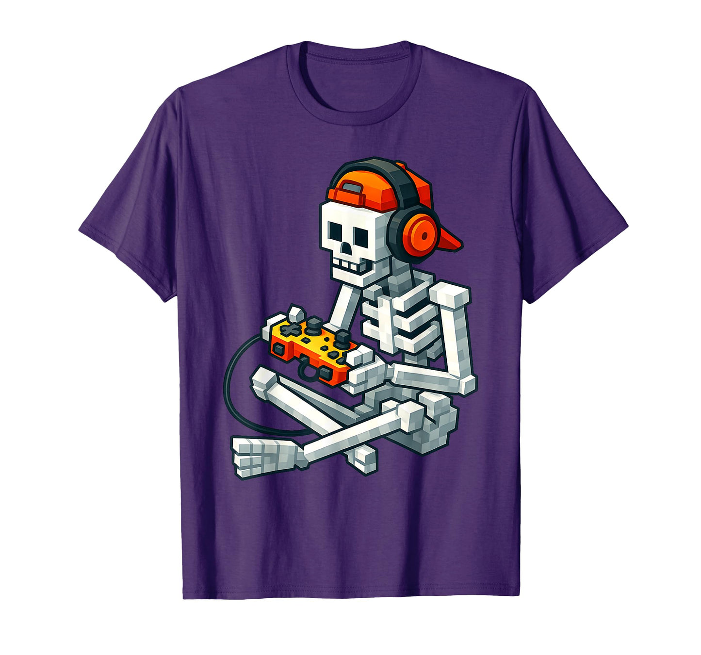 Halloween Skeleton Gamer Pixel Video Gaming Boys Men Kids T-Shirt