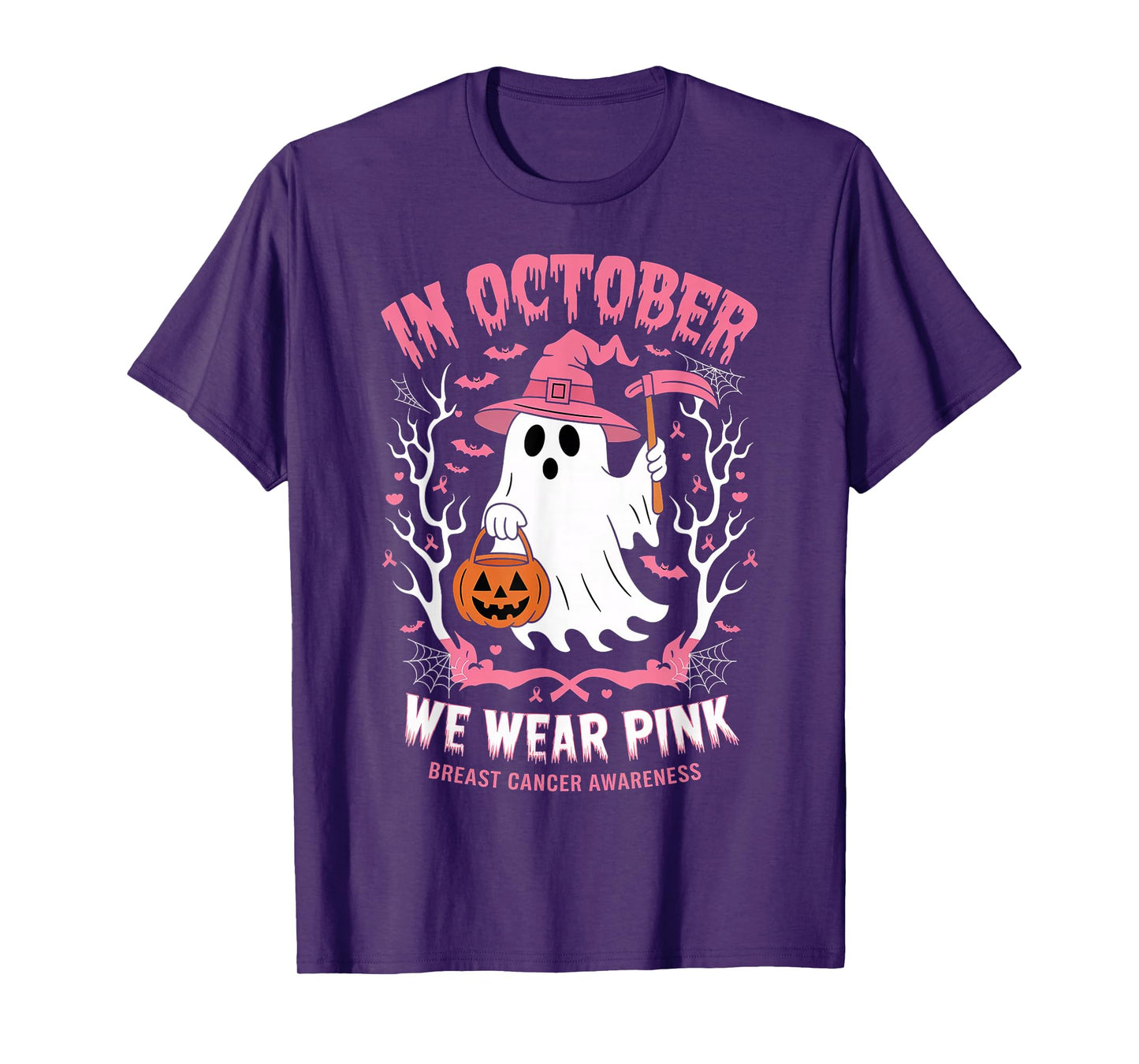 in October We Wear Pink Breast Cancer Awareness Halloween T-Shirt