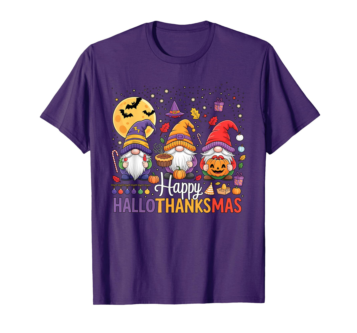 Halloween Thanksgiving Christmas Happy HalloThanksMas Gnomes T-Shirt