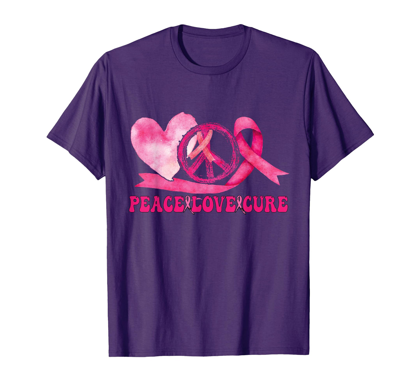 Peace Love Cure Pink Ribbon Cancer Breast Awareness T-Shirt