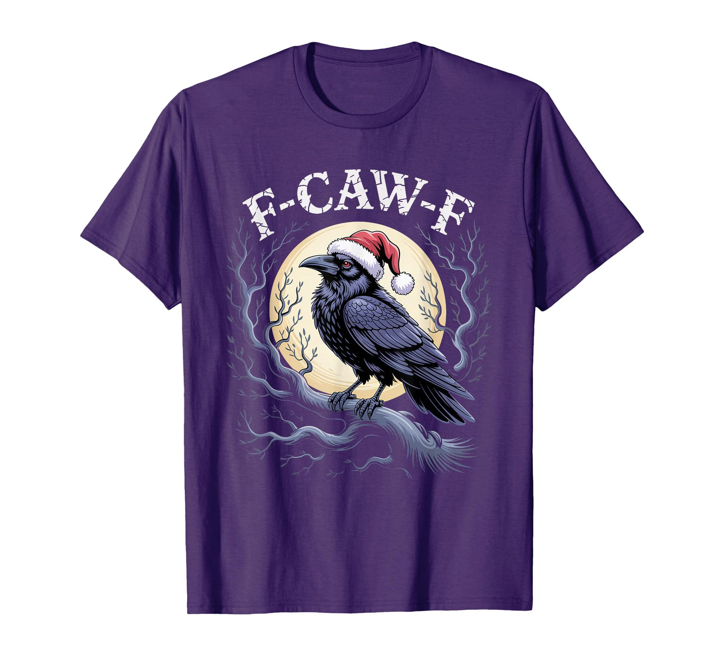 Crow F-CAW-F Black Bird Gothic Christmas Lights Santa Hat T-Shirt