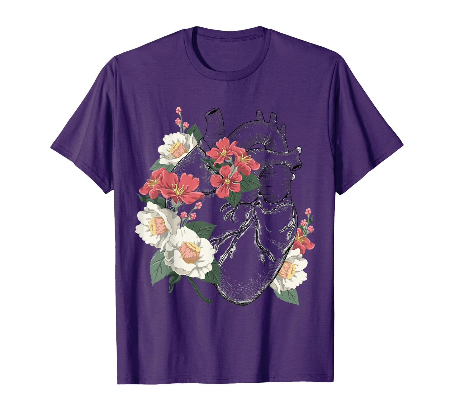 Anatomical Heart and Flowers Anatomy Heart Cute Cardiologist T-Shirt