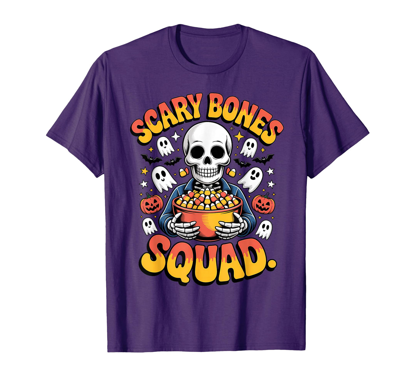 Funny Skeleton Scary Bones Squad Halloween Candy Crew T-Shirt