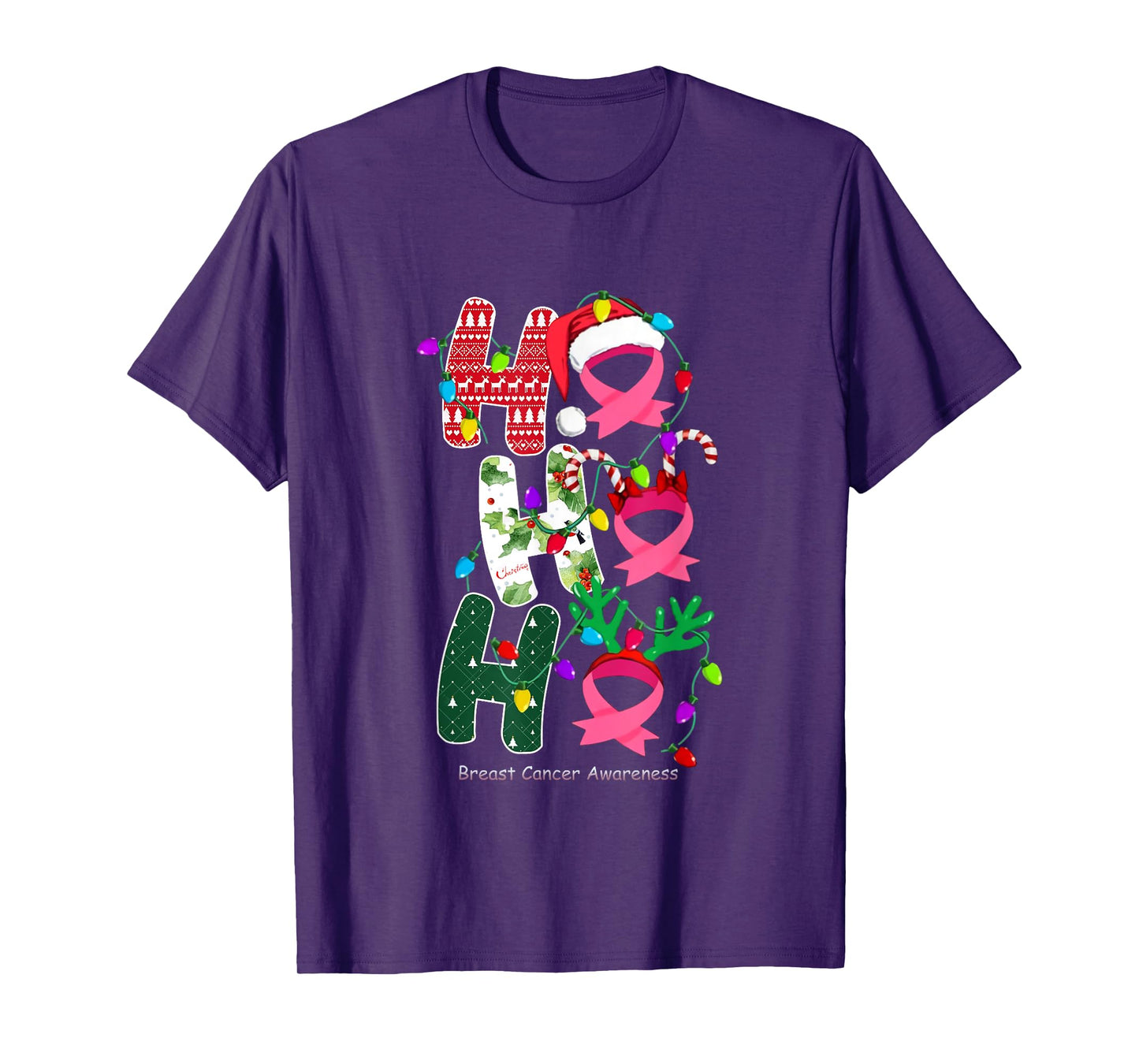 Ho Ho Ho Breast Cancer Awareness for Christmas T-Shirt