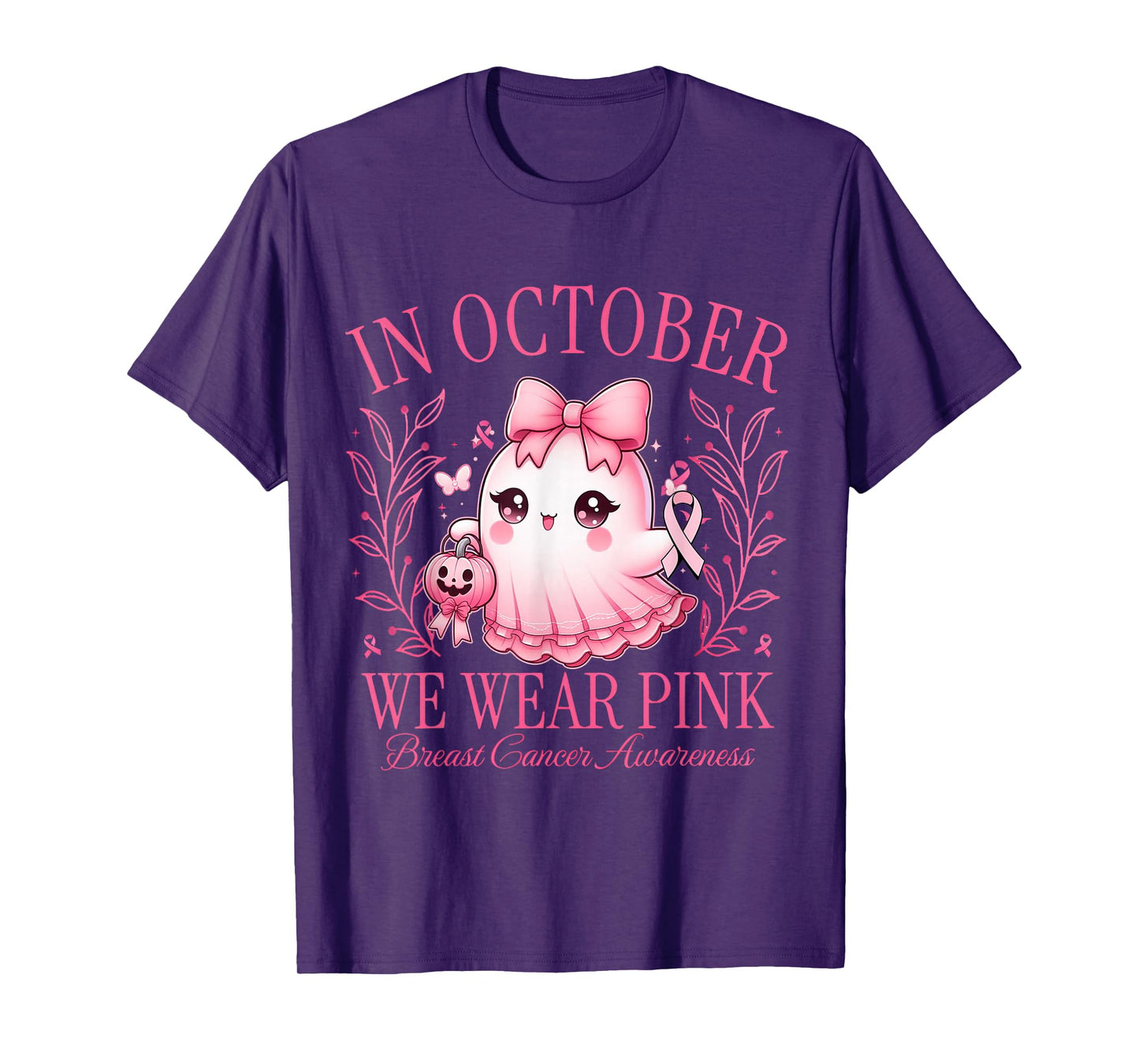 In October We Wear Pink Breast Cancer Ghost Coquetty T-Shirt